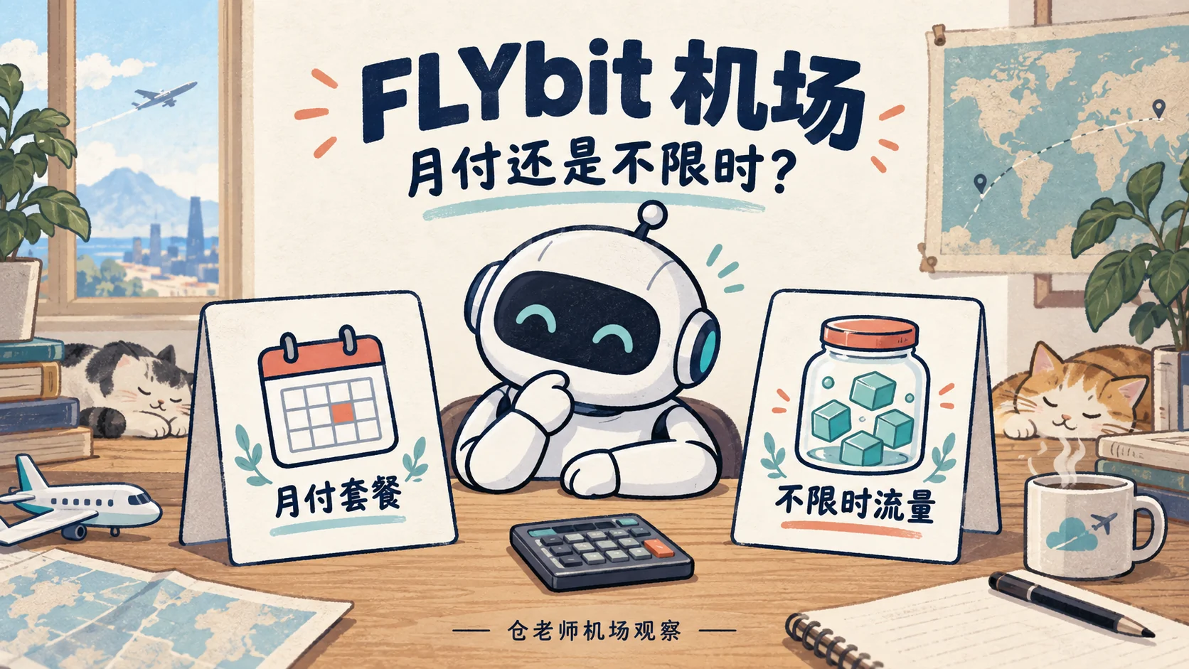 FLYbit月付套餐与不限时流量的选择插画